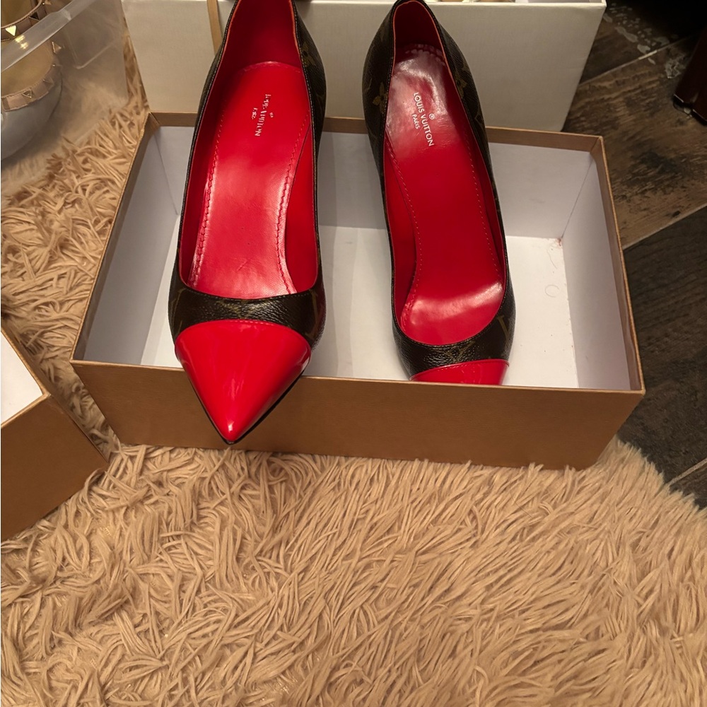Christian Louboutin Red and Black Patent Heels